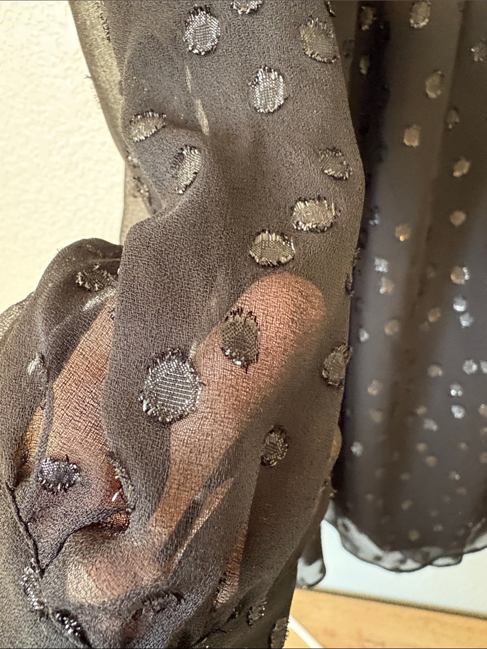 The Kooples Black Sheer Dot-Texture Long-Sleeve Mini Dress - Picture 7 of 9